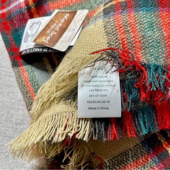 Tartan Plaid Red Tan & Green Oversized Square Blanket Scarf - Picture 9 of 10
